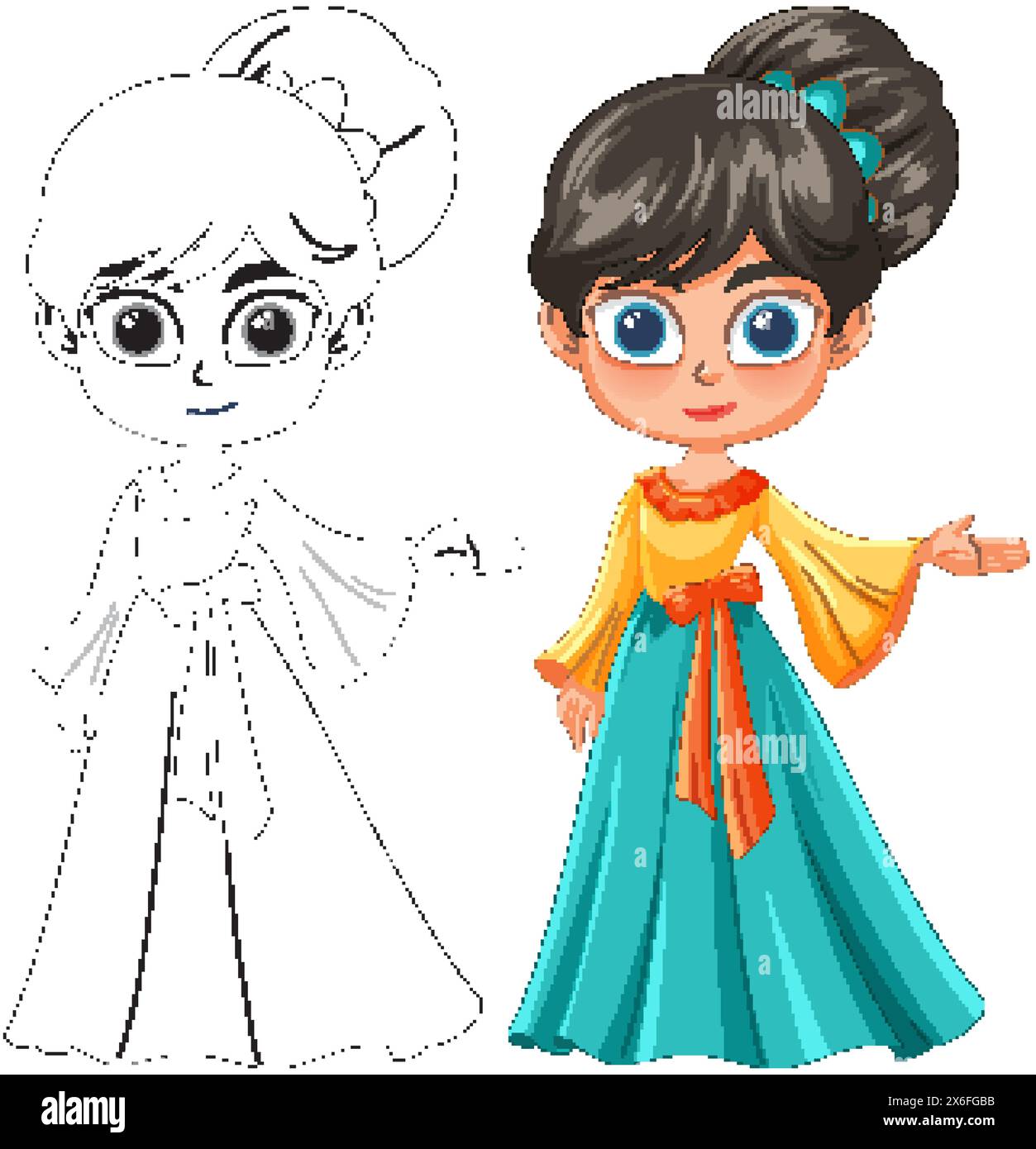 Vector of girl in color and outline Stock Vector Image &amp; Art - Alamy