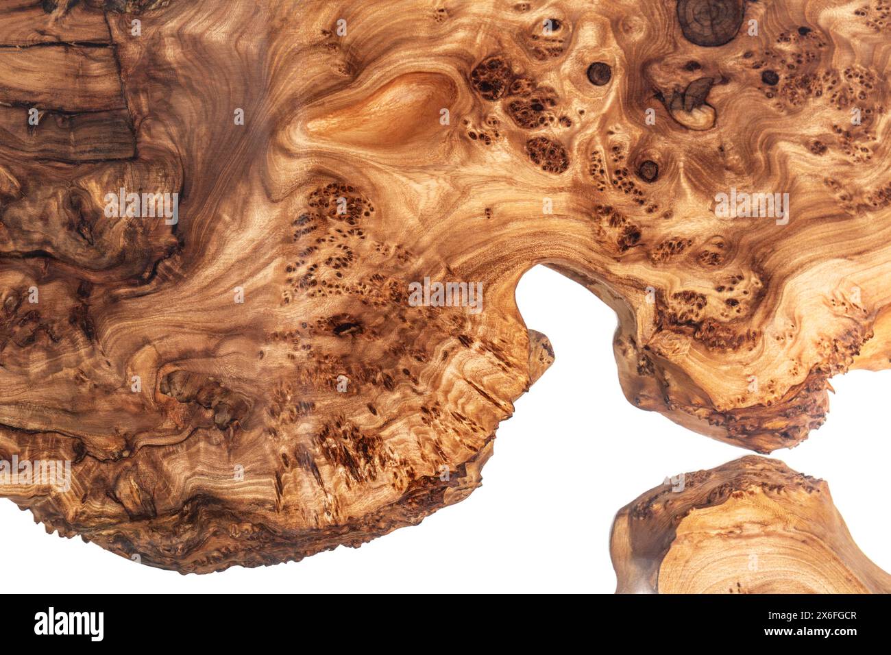 Burl Material Live edge elm burl slab table top with central epoxy resin river on ...