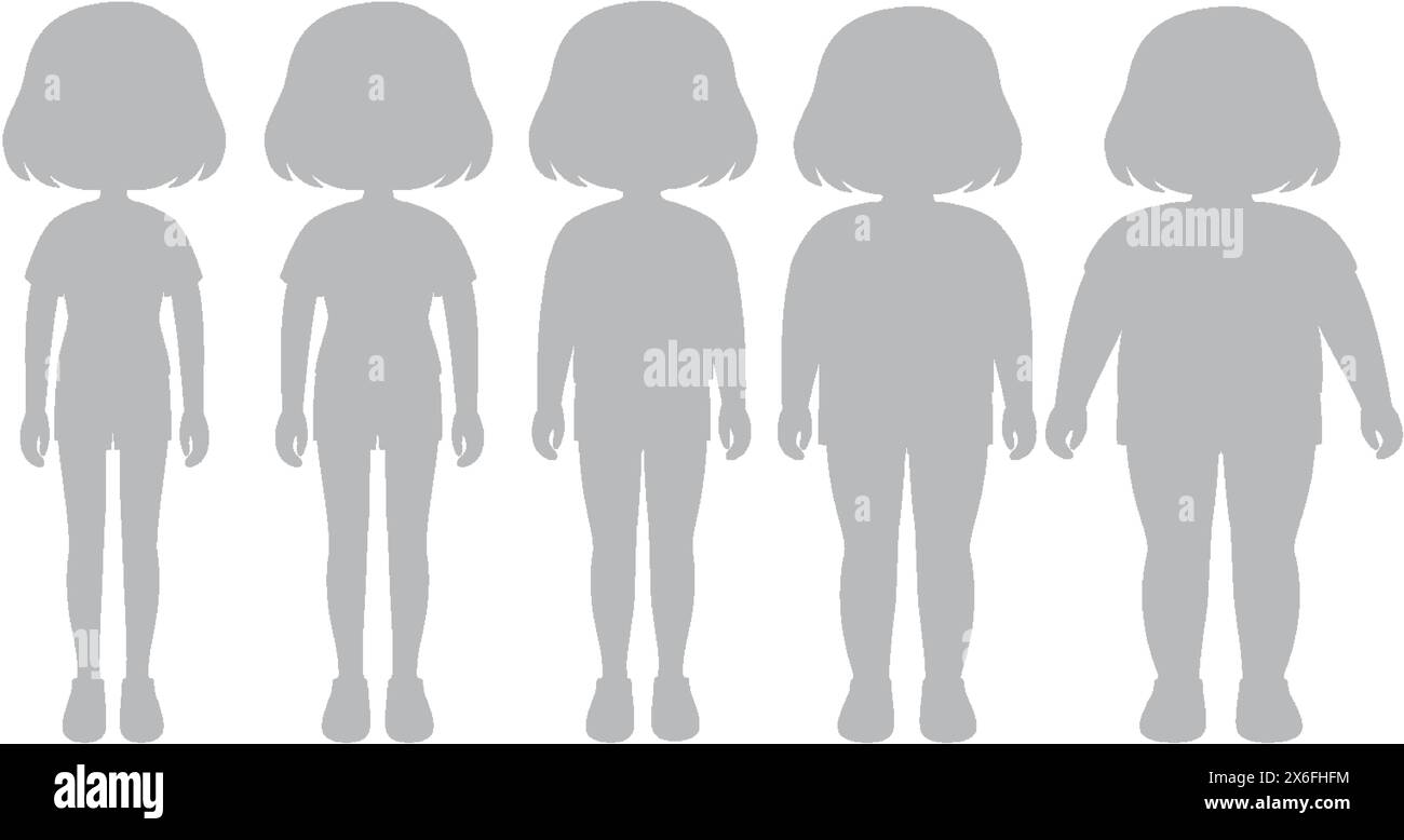 Silhouettes showing different body mass indexes stock vector image