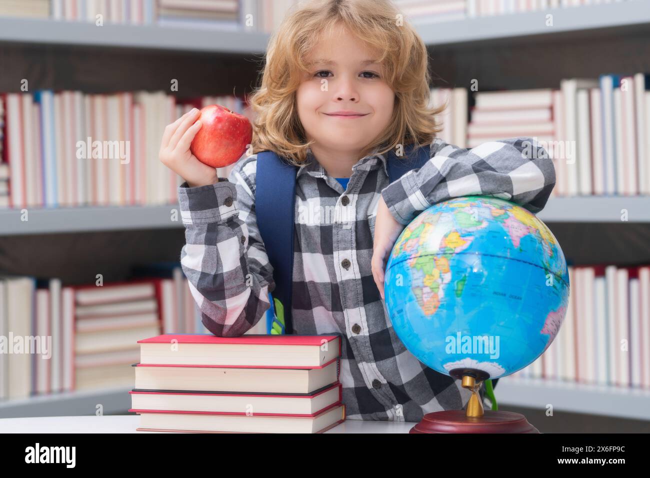 Smart caucasian school boy kid pupil student going back to school ...