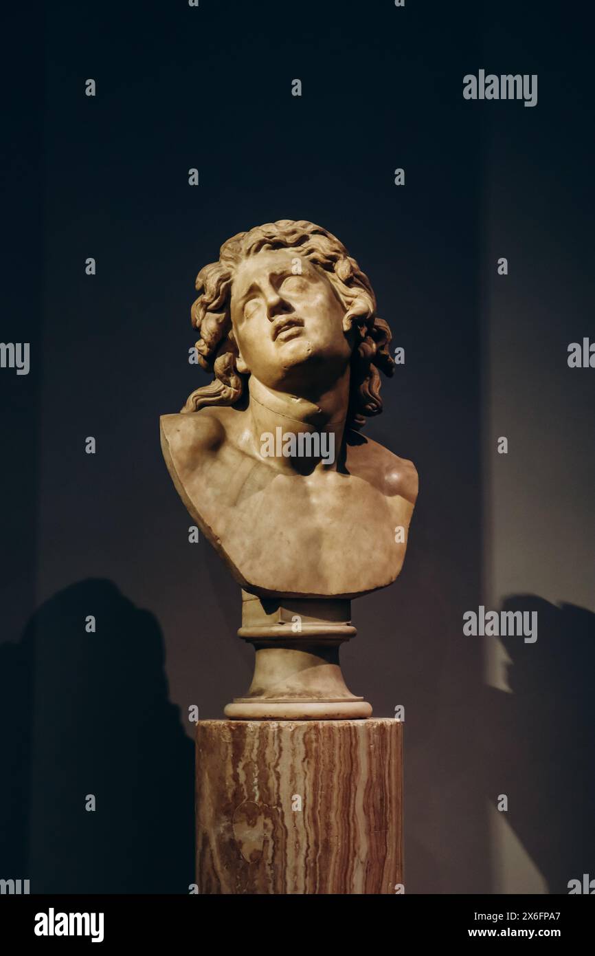 Florence, Italy - 29 December, 2023: Head of the so-called Dying Alexander, in the Uffizi Gallery Stock Photo