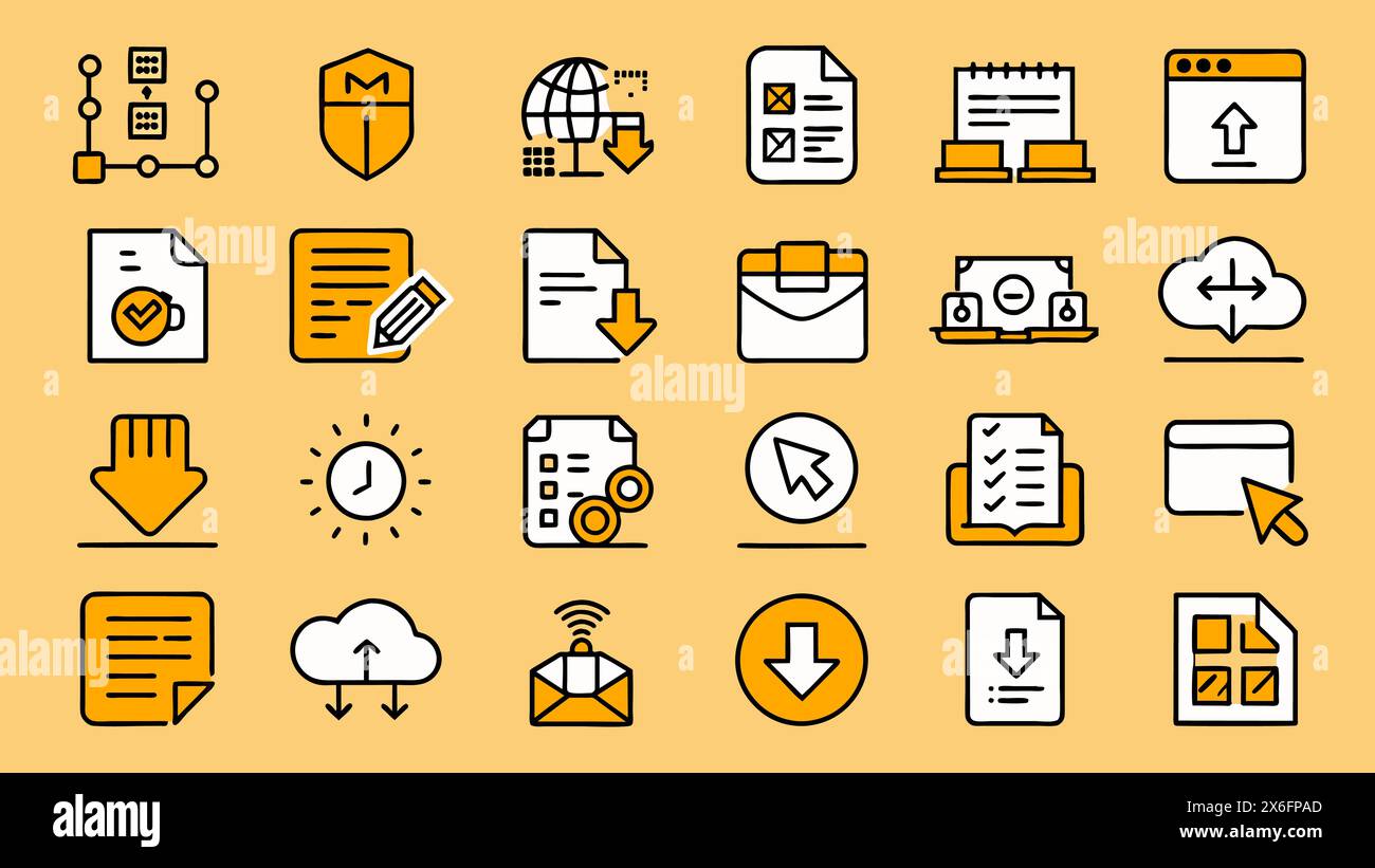 Download icon set containing upload document link download file