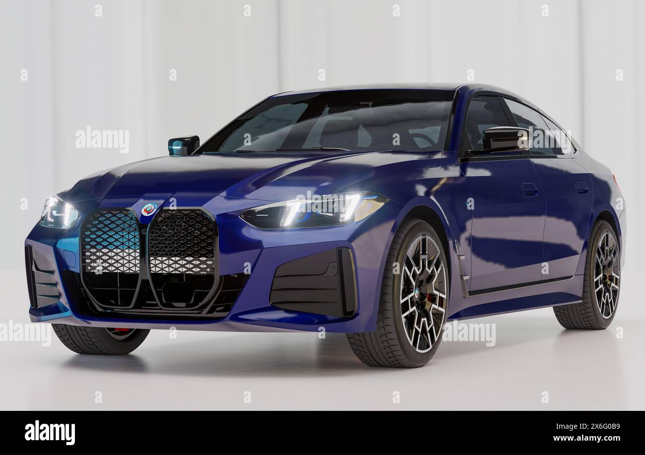 BMW Gran Coupe i4 series after facelift. Stock Photo