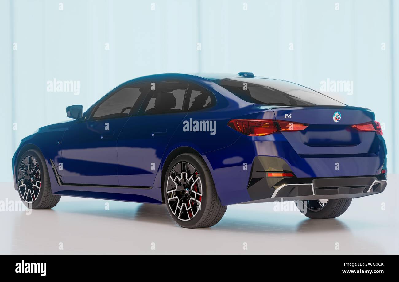 BMW Gran Coupe i4 series after facelift. Stock Photo