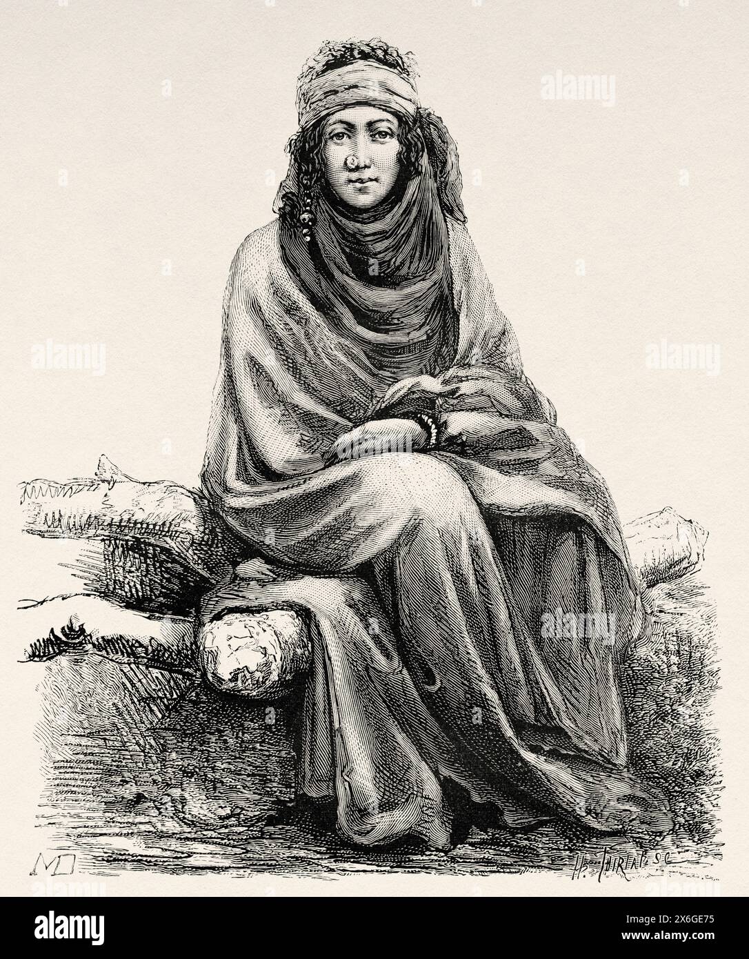 Arab woman from the Banu Lam tribe, Iraq. Middle East. Drawing by Jane Dieulafoy. Persia, Chaldea and Susiana 1881-1882 by Jane Dieulafoy (1851 - 1916) Le Tour du Monde 1886 Stock Photo