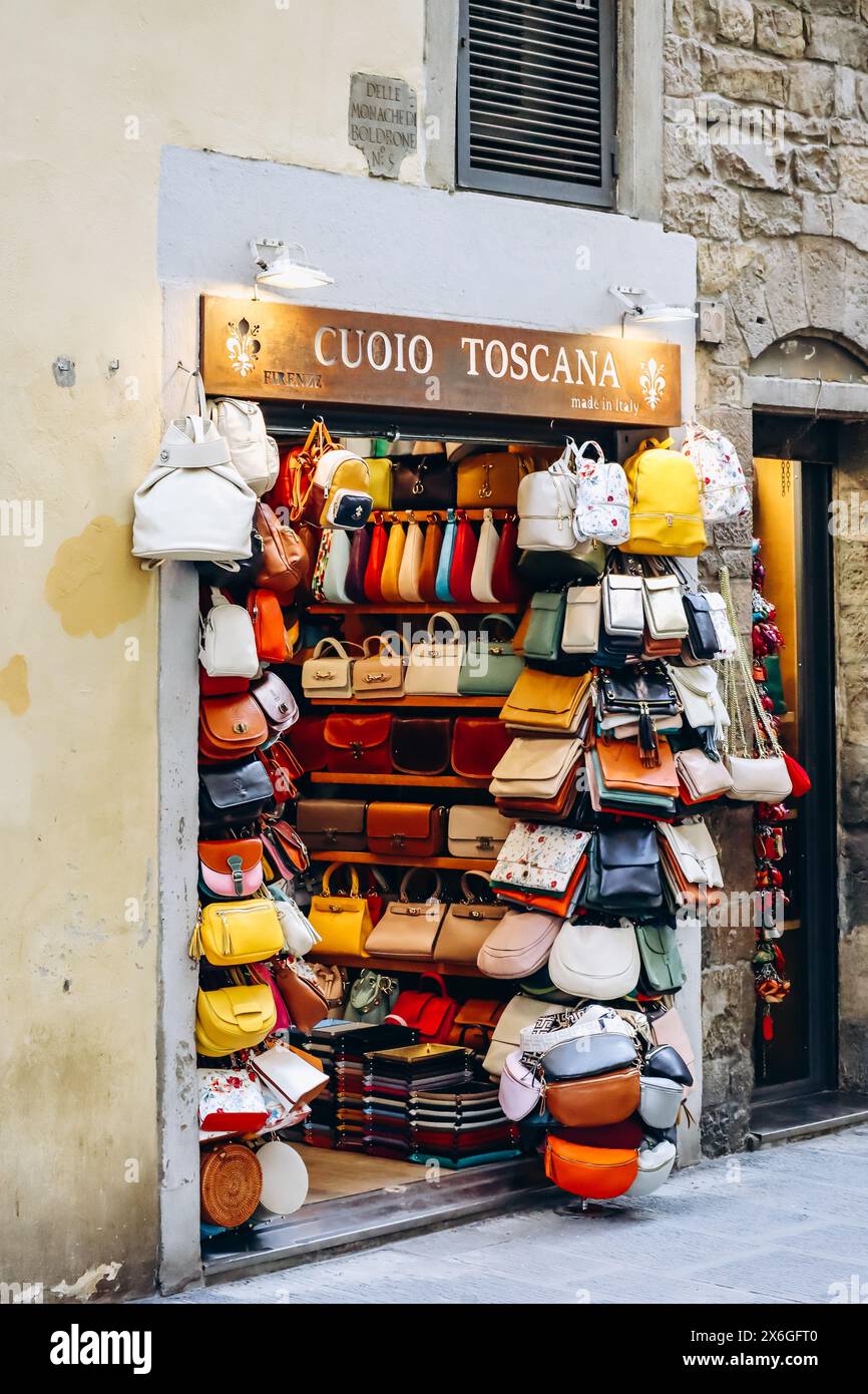 Florence, Italy 29 December, 2023 Shop with local leather goods in
