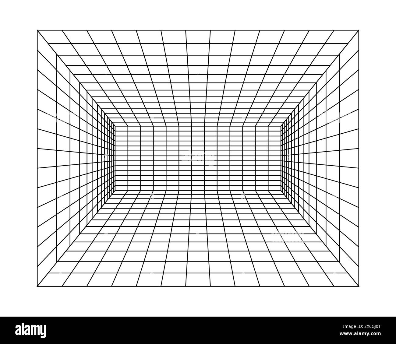 Abstract geometric wall. Isometric grid. Circle, drawing, wall, shape, 3D illusion. Room perspective grid background Stock Vector