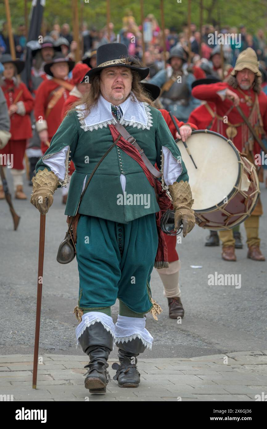 Malmesbury, Wiltshire, England - Sunday 5th May 2024. The 'Colonel Devereuxs Regiment' come to the hillside town of Malmesbury to re-enact the importa Stock Photo