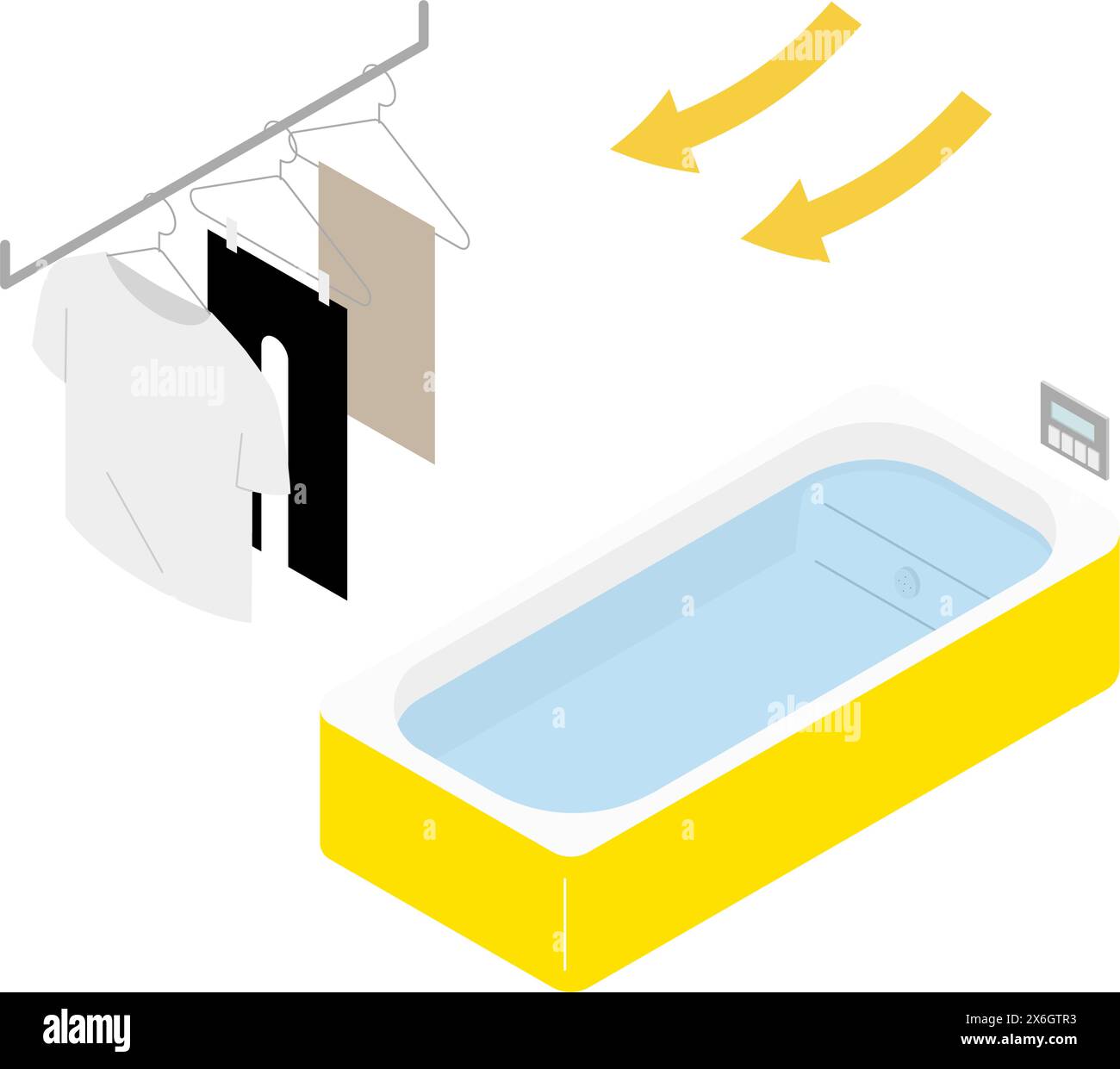 Home remodeling, bathroom with bathroom heater/dryer, isometric illustration, Vector ...