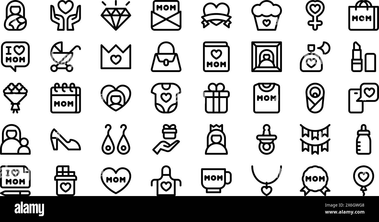 Mothers Day Icons collection is a vector illustration with editable stroke. Stock Vector