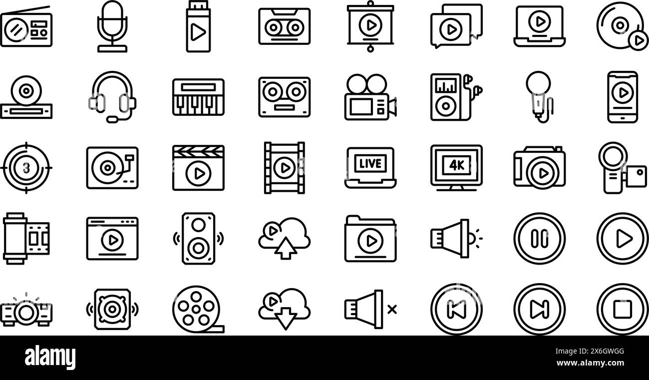 Audio And Video Icons collection is a vector illustration with editable ...
