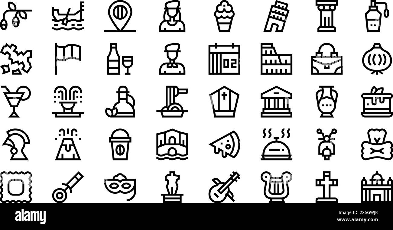 Italy Icons collection is a vector illustration with editable stroke. Stock Vector