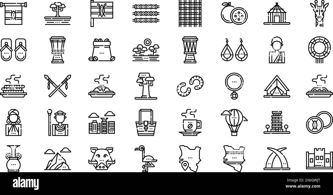 Kenya Icons collection is a vector illustration with editable stroke. Stock Vector