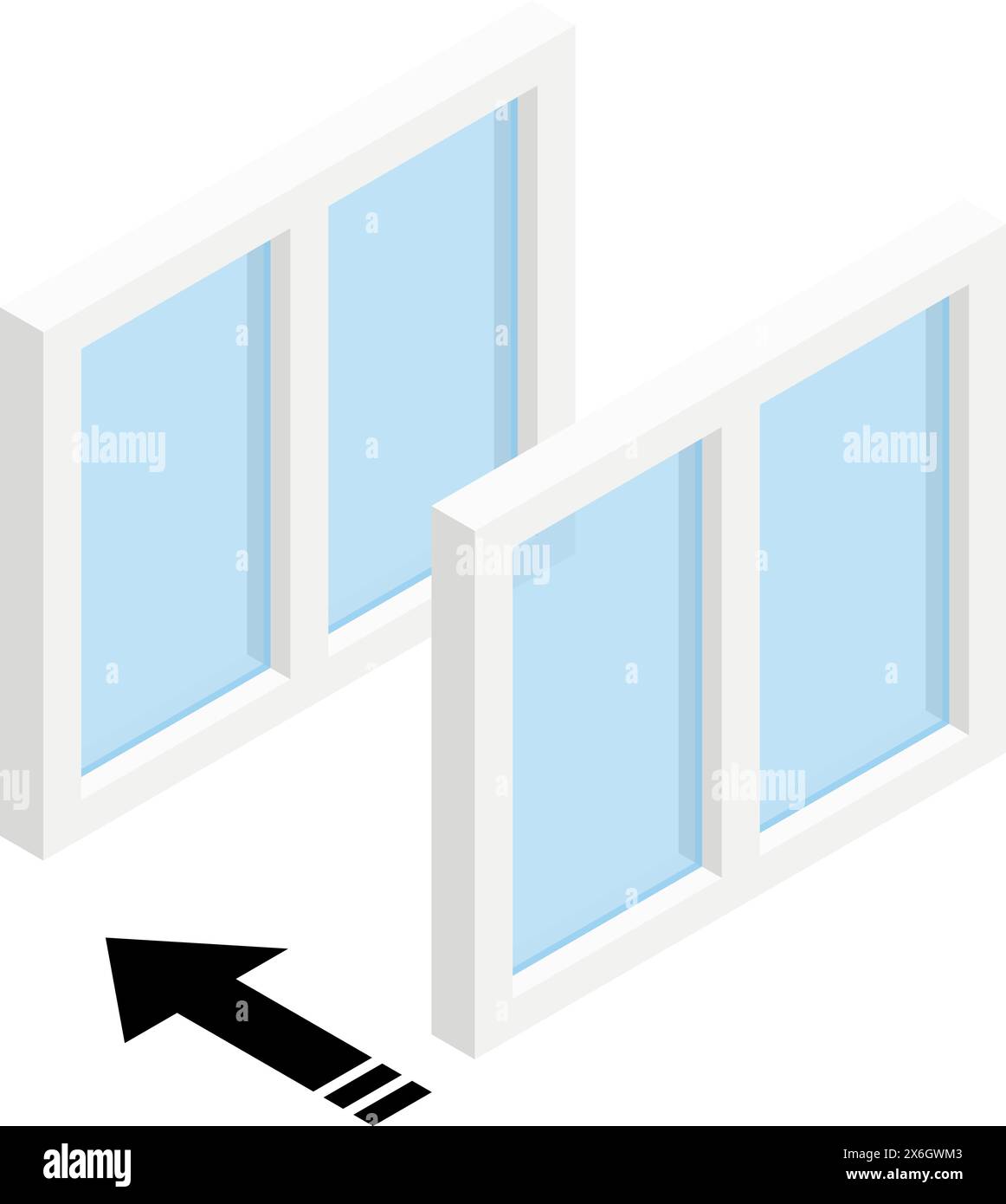 Doublepaned windows Noise reduction and isometric illustration that
