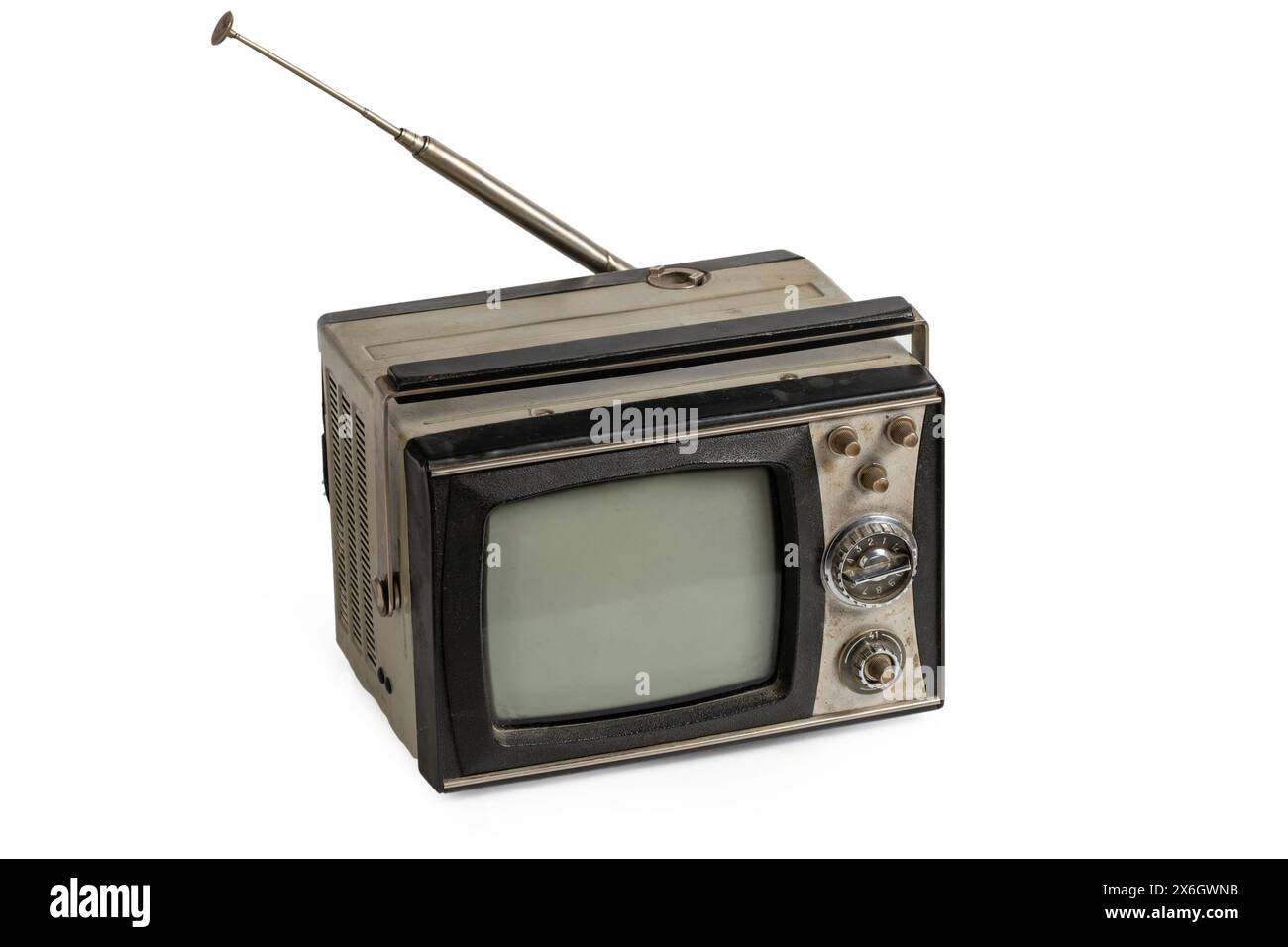 Vintage TV set isolated on white background Stock Photo