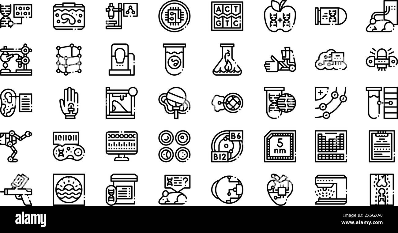 Bioengineering Icons collection is a vector illustration with editable stroke. Stock Vector