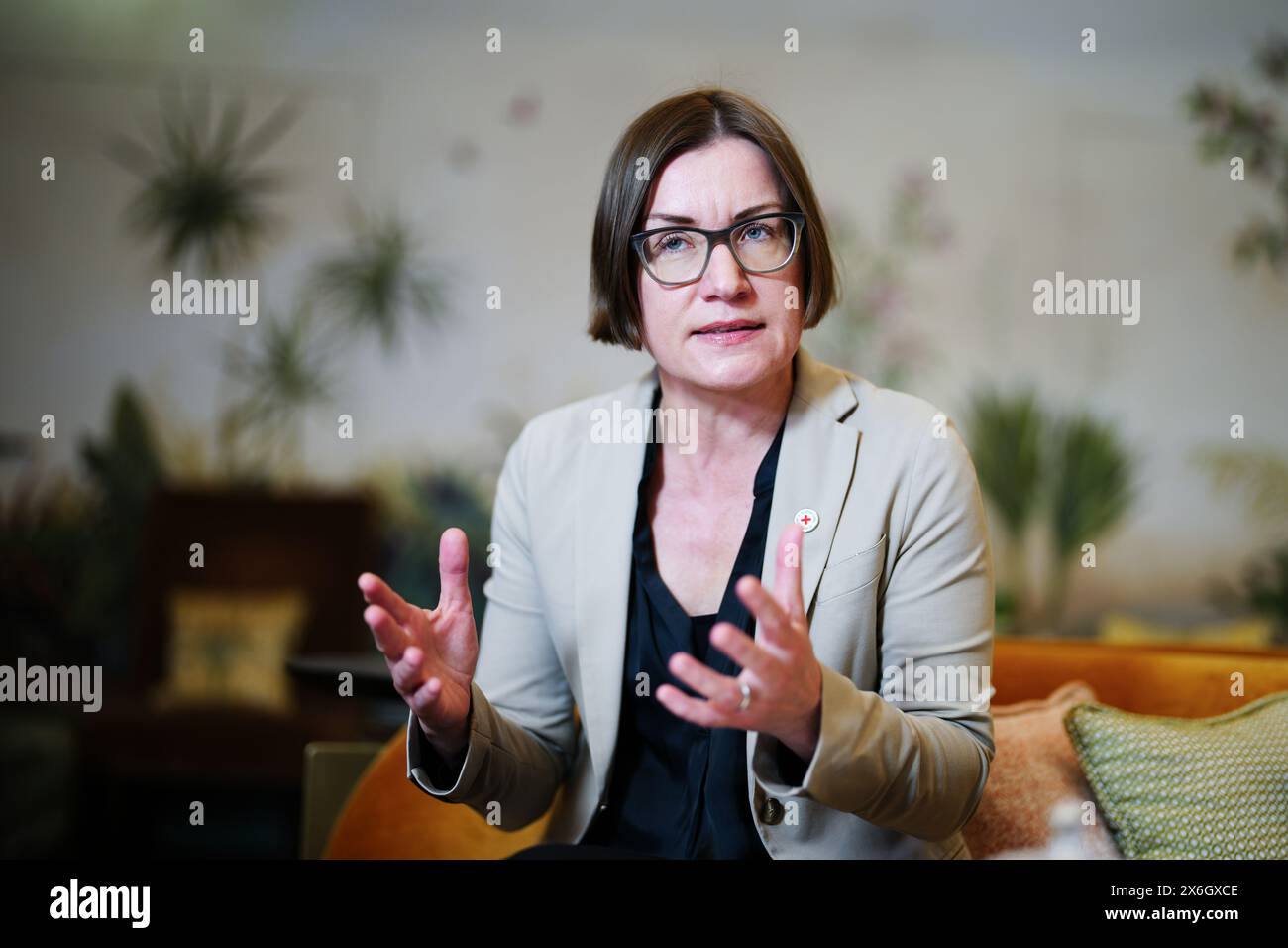 ICRC International Committee of the Red Cross President Mirjana Spoljaric-Egger on Monday, 29 April 2024, in an interview with the APA - Austria Press Agency in Vienna, Austria. - 20240429 PD11033 Stock Photo