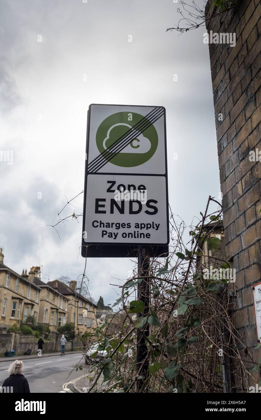 Exiti of Clean Air Zone sign, Bath, Somerset, UK Stock Photo
