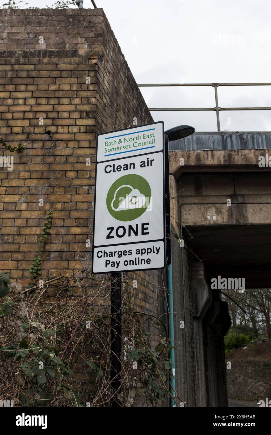 Entering Clean Air Zone sign, Bath, Somerset, UK Stock Photo
