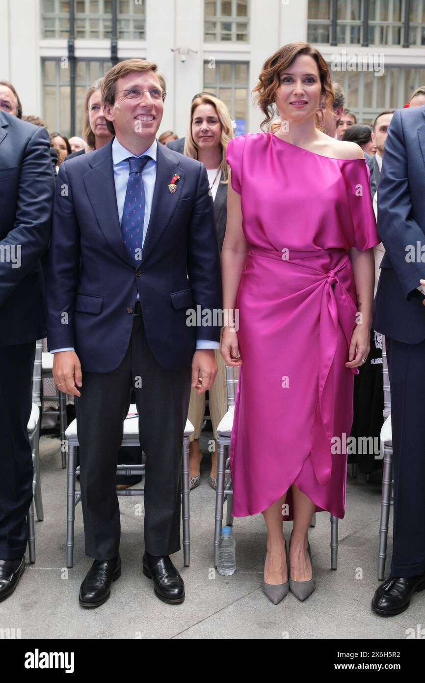 sabel Diaz Ayuso and José Luis Martínez-Almeida attend the Honorary Distinctions awards of the Madrid City Council San Isidro at the Crystal Palace in Stock Photo
