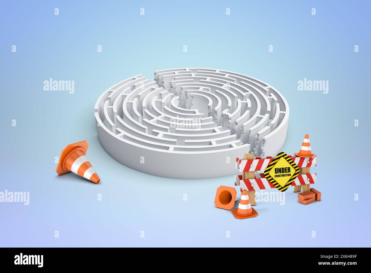 3D labyrinth construction imagery with barriers Stock Photo - Alamy