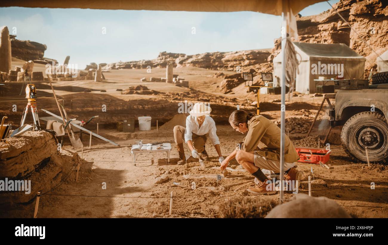 Archaeological Digging Site Two Great Archeologists Work on Excavation