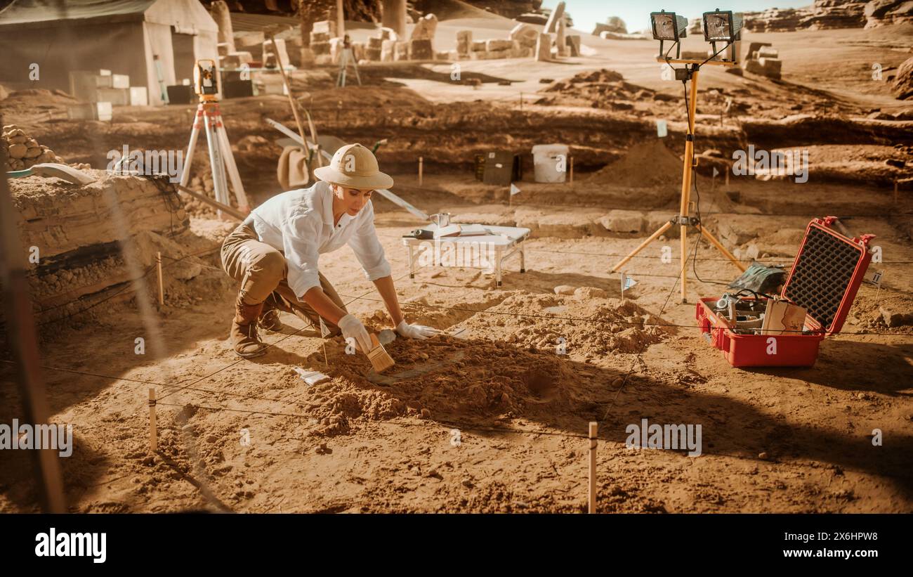 Archaeological Digging Site Great Female Archeologist Work on
