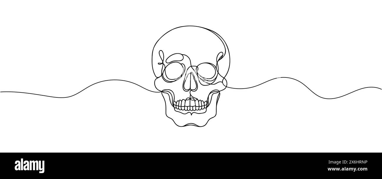 Human scull. One line continuous Halloween skull isolated on white ...