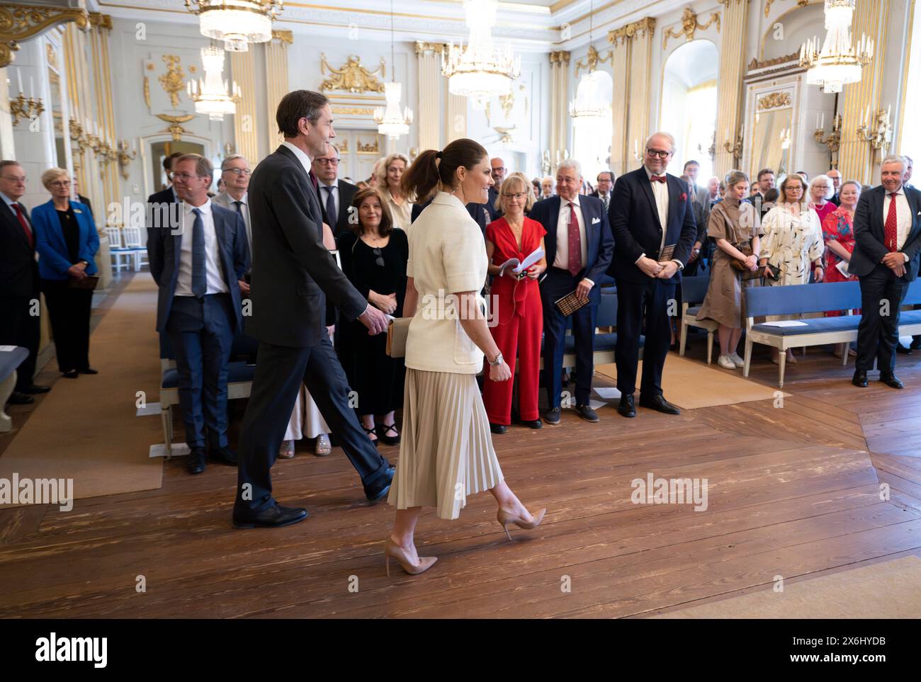 Stockholm, Sweden. 15th May, 2024. Crown Princess Victoria of Sweden attends the celebration of the new Swedish Academy Dictionary (SAOB), at the Swedish Academy in Stockholm Sweden, Wednesday May 15, 2024. Here the Crown Princess is seen together with Mats Malm, Permanent Secretary of the Swedish Academy. Photo: Anders Wiklund/TT/Code 10040 Credit: TT News Agency/Alamy Live News Stock Photo