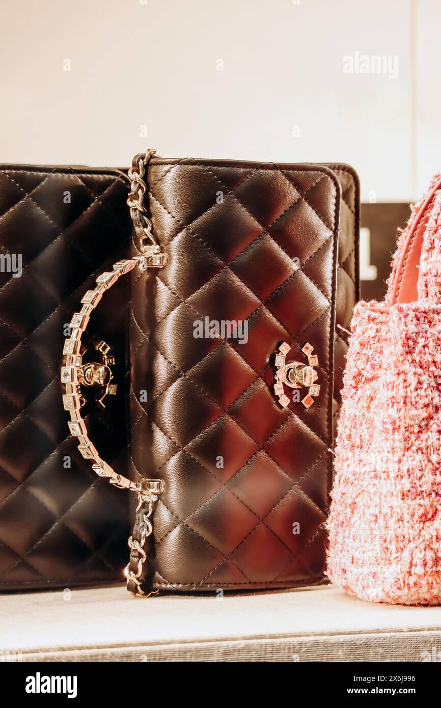 Nice, France - 28 January 2024: Chanel bag in the window of a flagship boutique in Nice Stock Photo