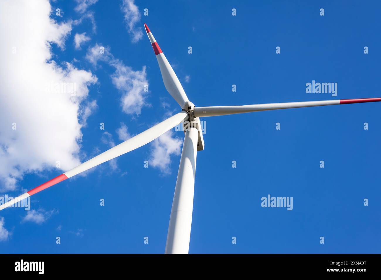 Wind turbine for electric power production. Green ecological power energy generation. Stock Photo
