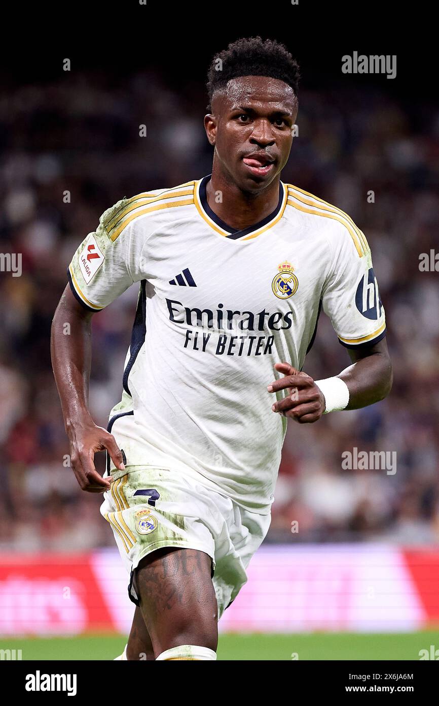 Madrid, Spain. May 14, 2024 Madrid, Spain. May 14, 2024 Vinicius Junior of Real Madrid looks onduring the LaLiga EA Sports match between Real Madrid CF and Deportivo Alaves at Estadio Santiago Bernabeu on May 14, 2024 in Madrid, Spain. (Photo by QSP) Stock Photo