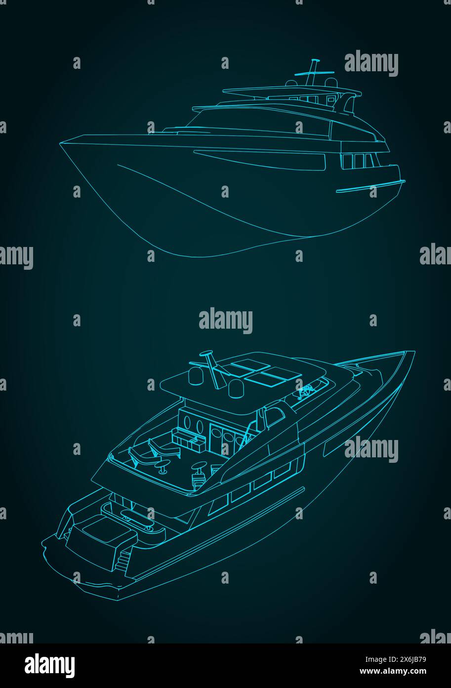Stylized vector illustration of drawings of a luxury yacht Stock Vector ...