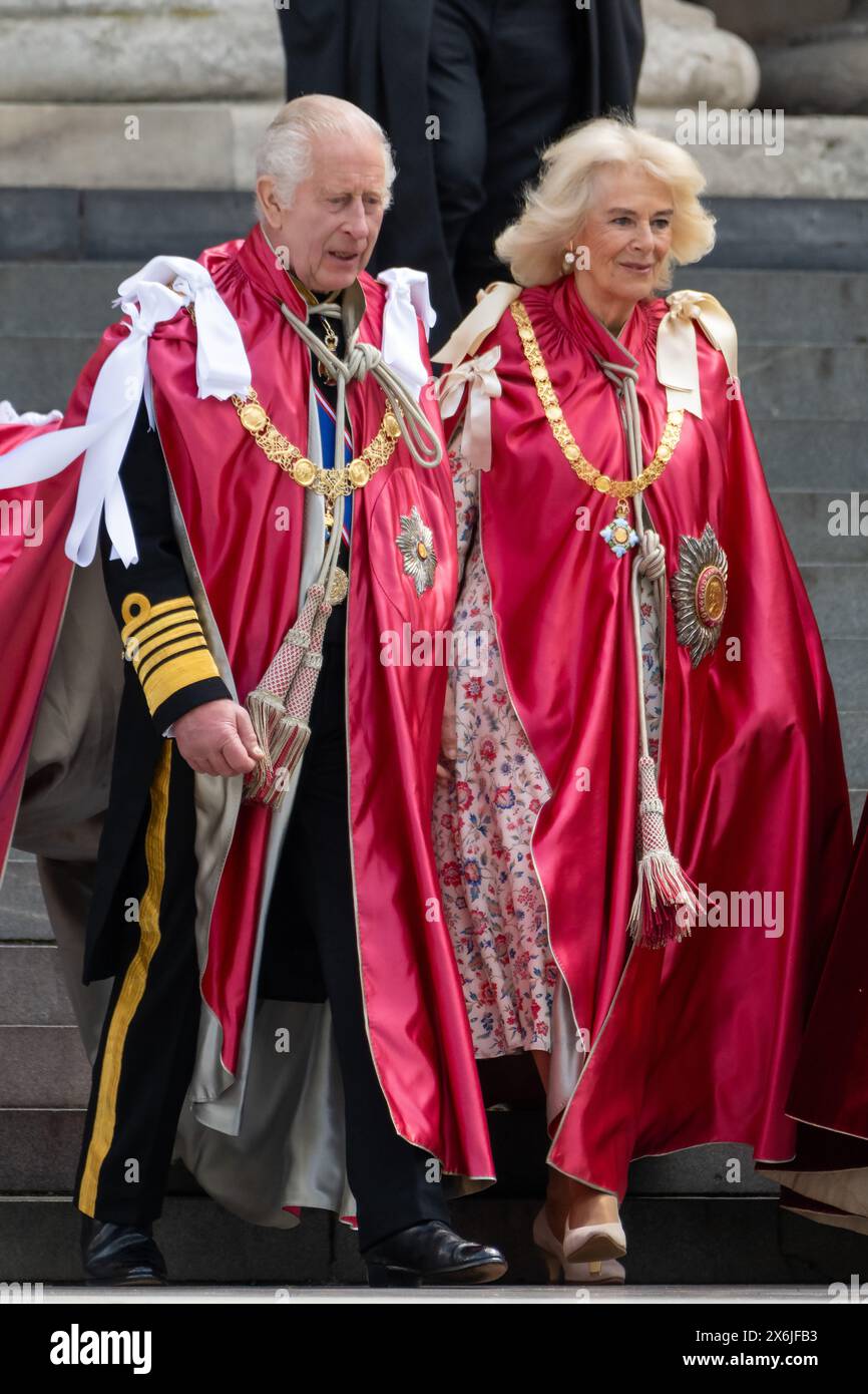 London, UK, 15 May, 2024. HRH Charles III and HRH Queen Camilla attend Service Of Dedication for the Order of the British Empire at St Paul's Cathedral Stock Photo