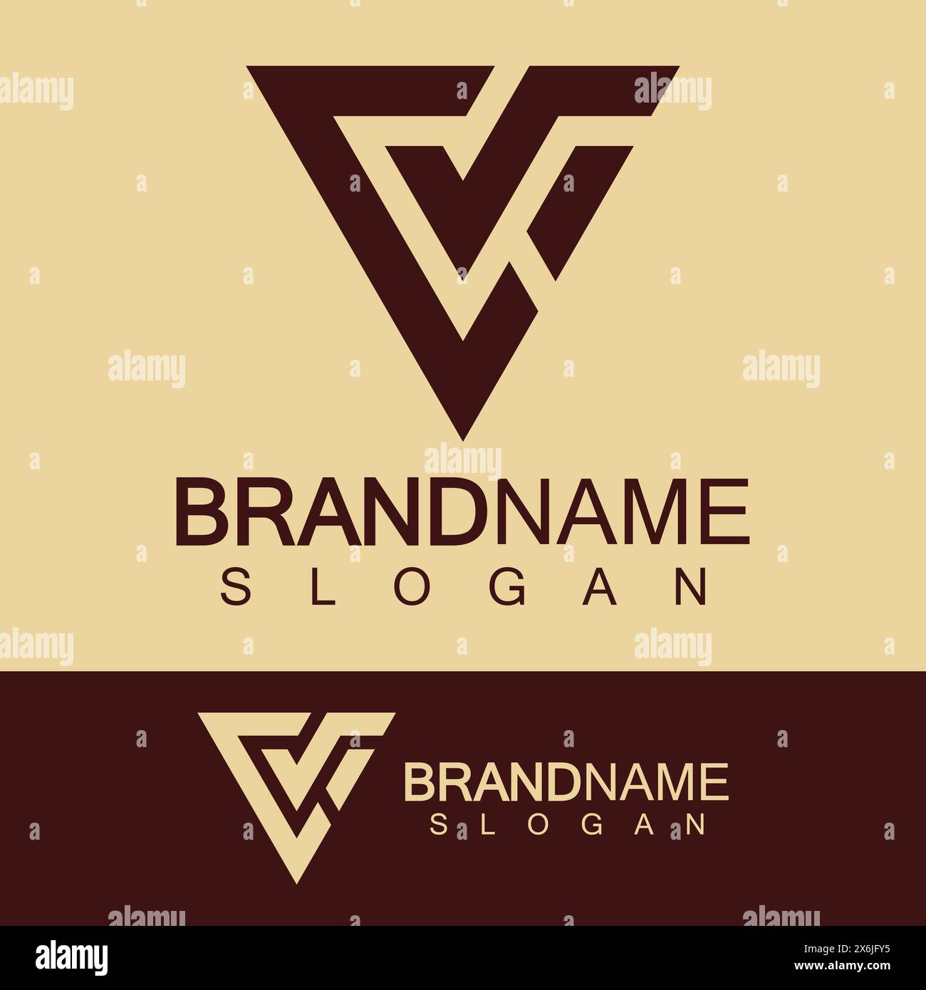 Creative letter CV or VC monogram logo inverted triangle shape. Stock Vector