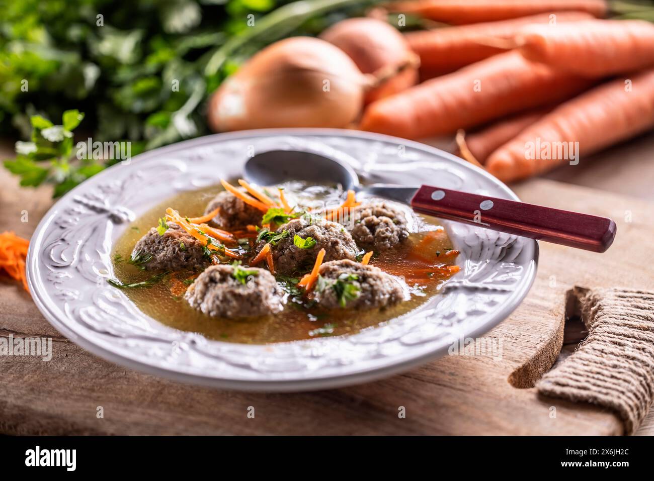 Liver dumpling soup Stock Photo
