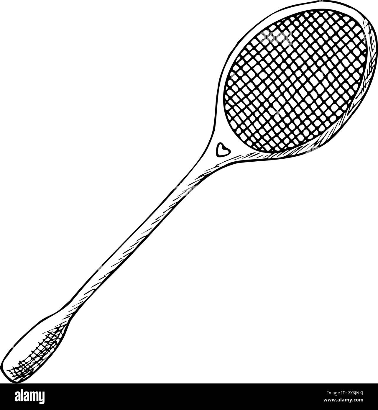 Badminton racket with heart, sports equipment. Hand drawn sketch isolated element for design Stock Vector