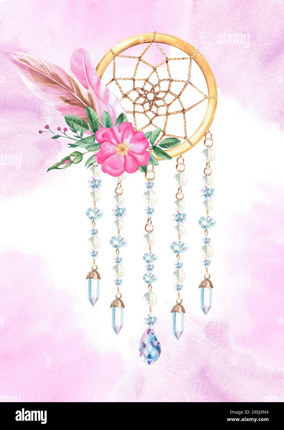 Dream Catcher Card or Poster Template with with beads, crystals, rose