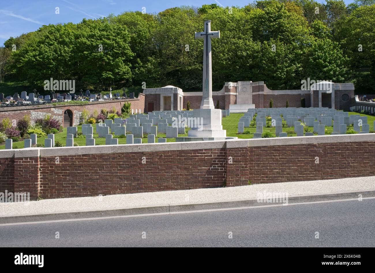 Le Treport, France - May 11 2024: This War Cemetery in Le Treport contains the graves of about 500 Commonwealth soldiers killed during First World War Stock Photo