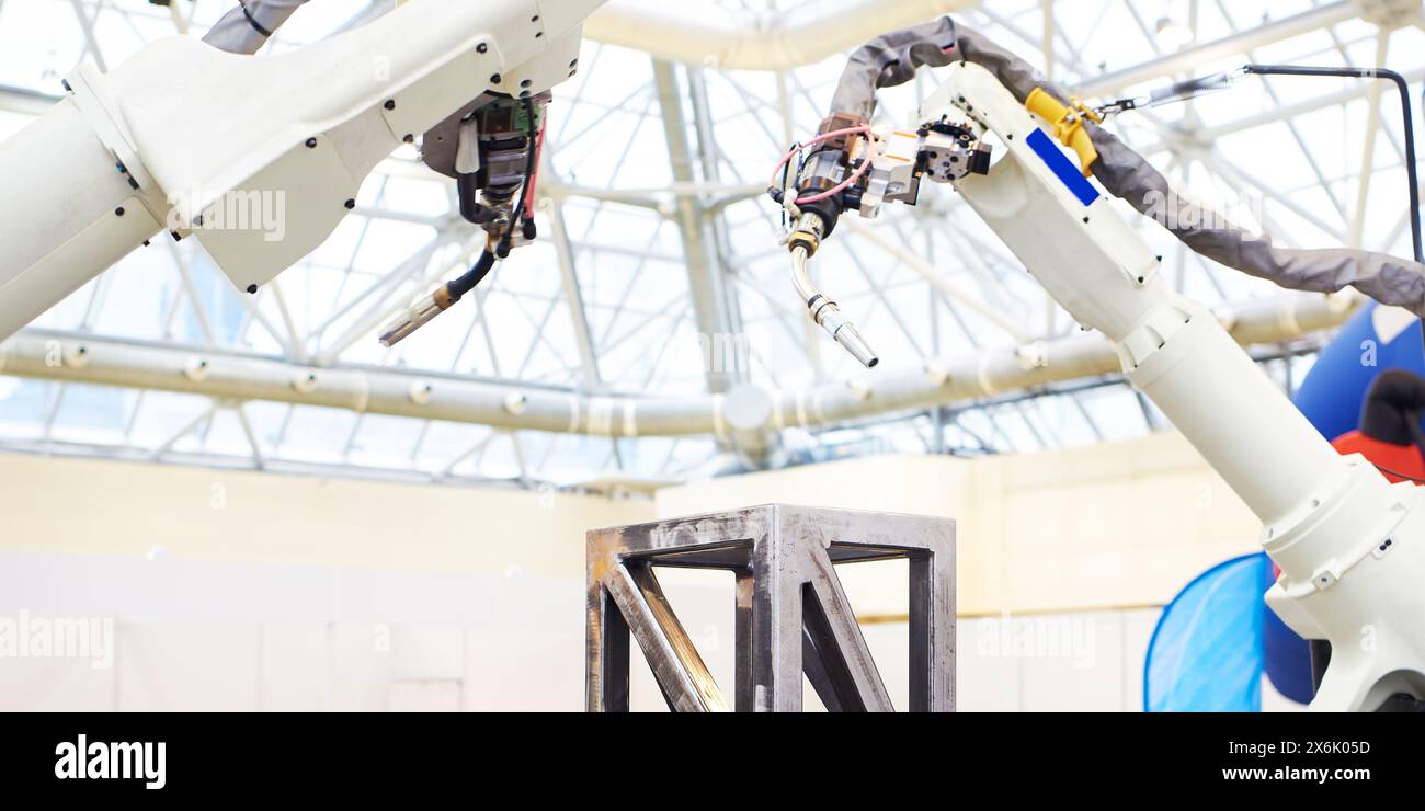 Robotic welding machine at the exhibition Stock Photo