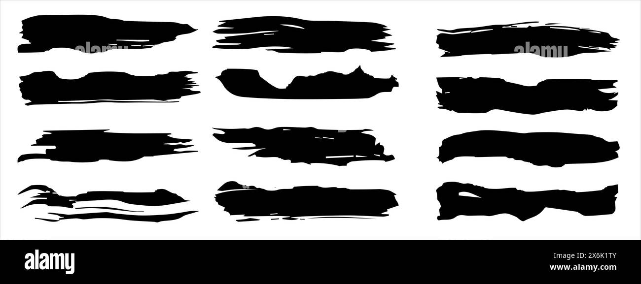 Collection of artistic grungy black paint hand made creative brush ...