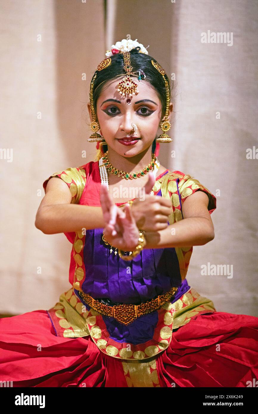 Indian dancer, 10 years old, dances Indian classical dance, portrait ...