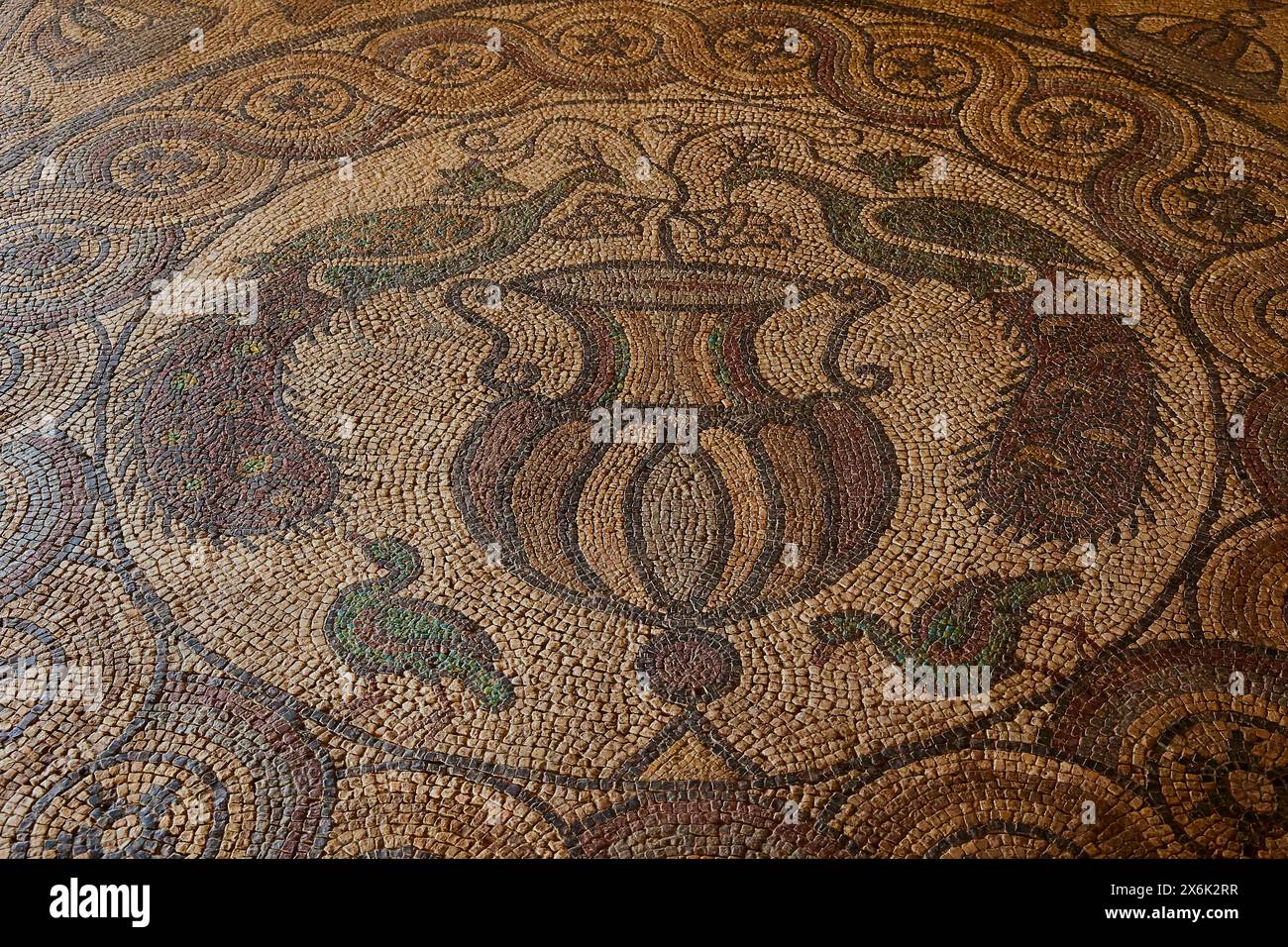 Antique floor mosaic with ornamental geometric patterns, interior view, Grand Master's Palace, Knights' Town, Rhodes Town, Rhodes, Dodecanese, Greek Stock Photo