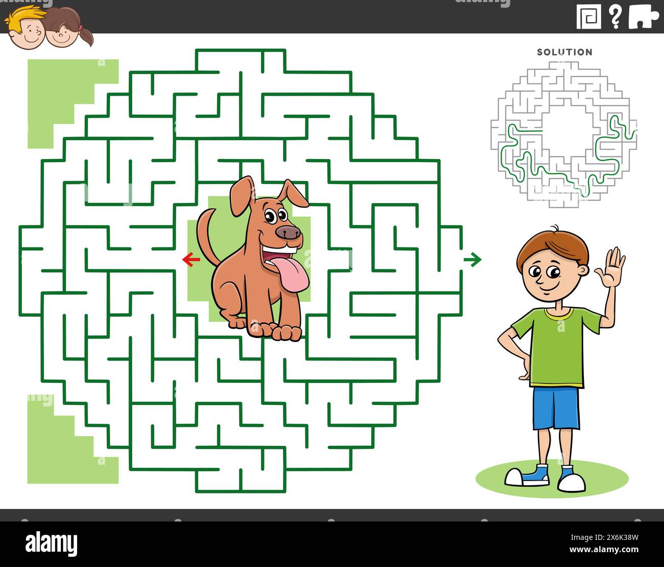 Cartoon illustration of educational maze puzzle game for children with ...