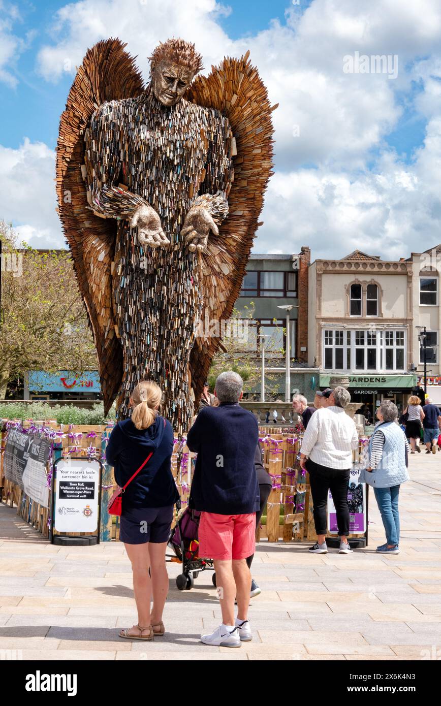 The Knife Angel or National Monument Against Violence and Aggression in Weston Super mare as part of The National Anti-Violence UK Tour Stock Photo