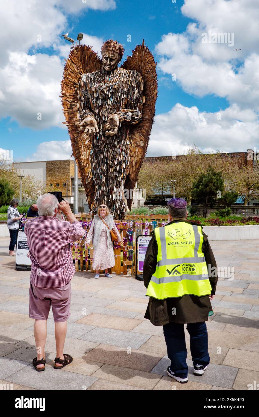 The Knife Angel or National Monument Against Violence and Aggression in Weston Super mare as part of The National Anti-Violence UK Tour Stock Photo