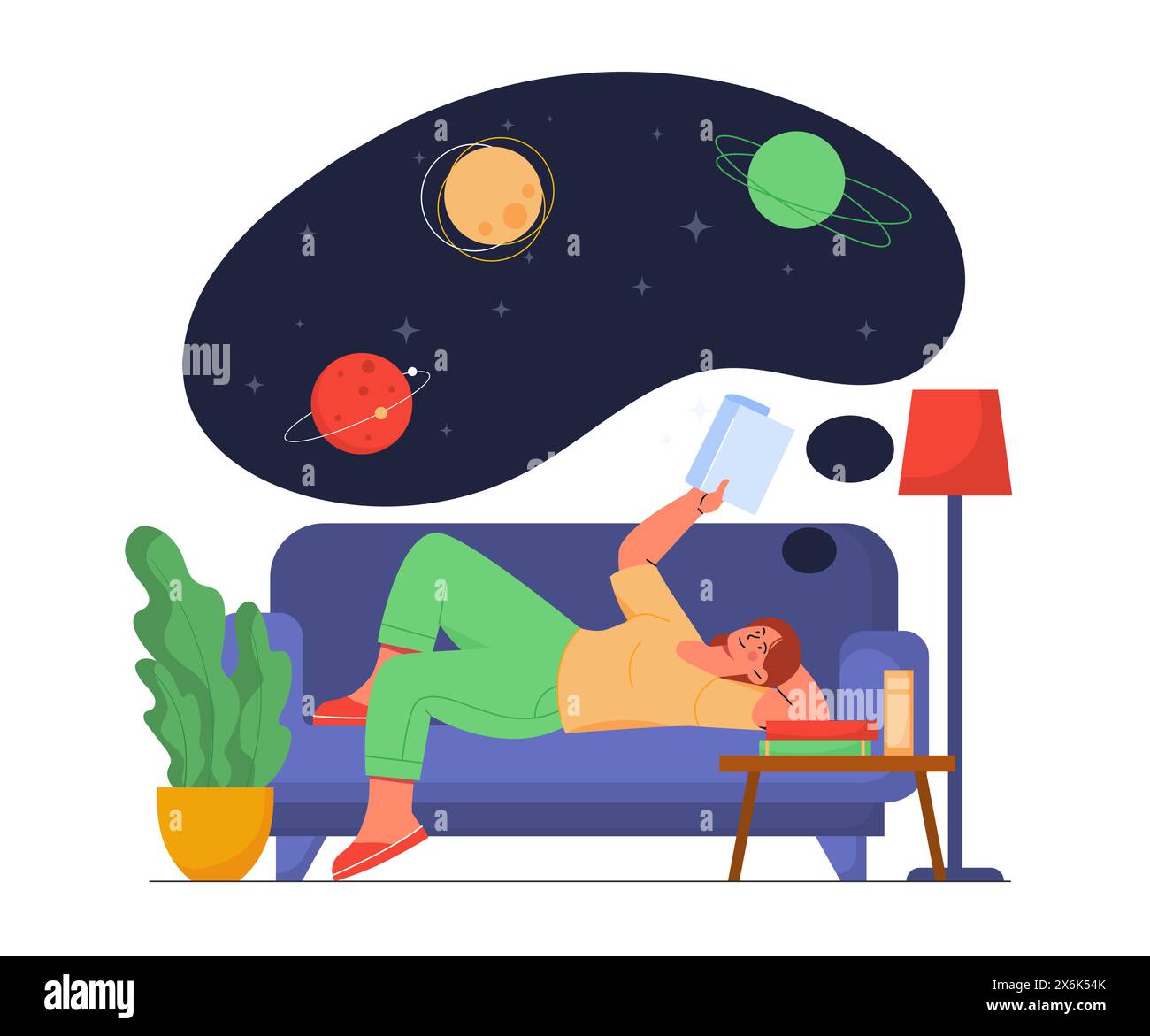 Woman read book about space vector Stock Vector