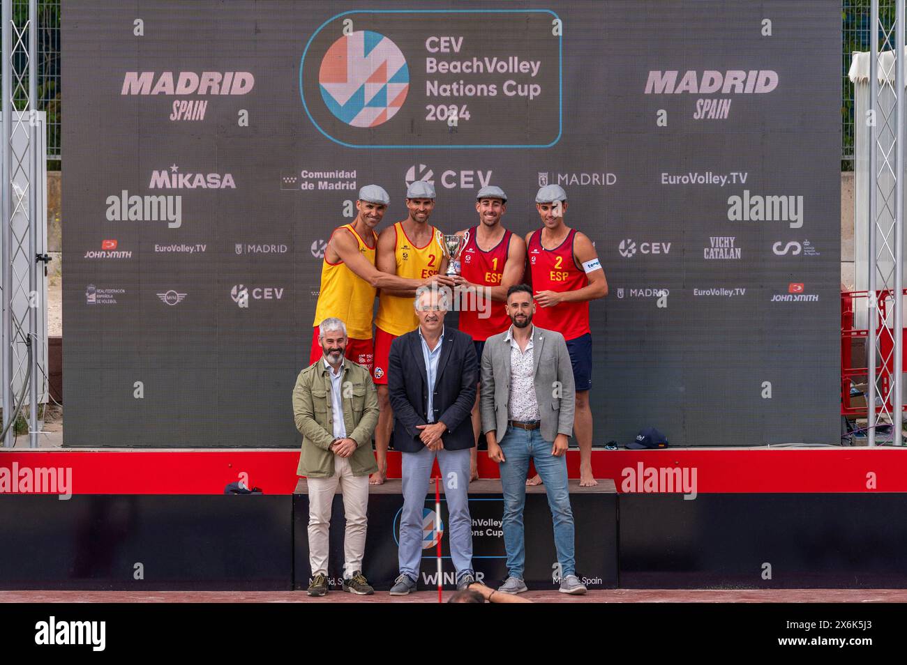 Madrid, Madrid, Spain. 15th May, 2024. Spain champions of the CEV BeachVolley NATIONS CUP 2024 (Men).PABLO HERRERA ALLEPUZ (ESP).ADRIÃÂN GAVIRA COLLADO (ESP).JAVIER HUERTA PASTOR (ESP).ALEJANDRO HUERTA PASTOR (ESP) (Credit Image: © Oscar Manuel Sanchez/ZUMA Press Wire) EDITORIAL USAGE ONLY! Not for Commercial USAGE! Stock Photo