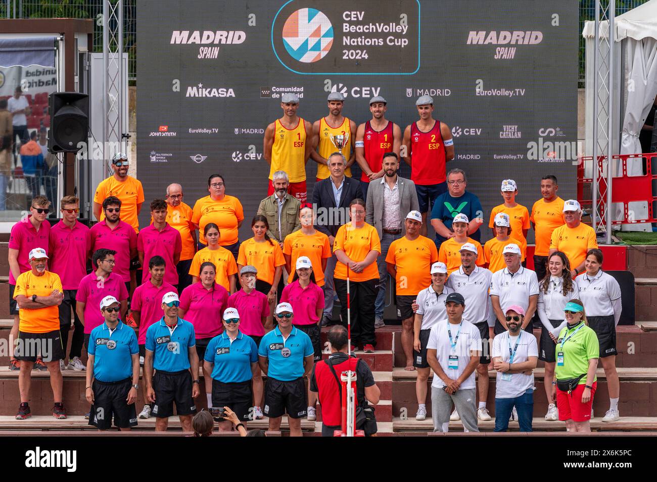 Madrid, Madrid, Spain. 15th May, 2024. Spain champions of the CEV BeachVolley NATIONS CUP 2024 (Men).PABLO HERRERA ALLEPUZ (ESP).ADRIÃÂN GAVIRA COLLADO (ESP).JAVIER HUERTA PASTOR (ESP).ALEJANDRO HUERTA PASTOR (ESP).With the authorities and the team that carried out the development of the tournament. (Credit Image: © Oscar Manuel Sanchez/ZUMA Press Wire) EDITORIAL USAGE ONLY! Not for Commercial USAGE! Stock Photo