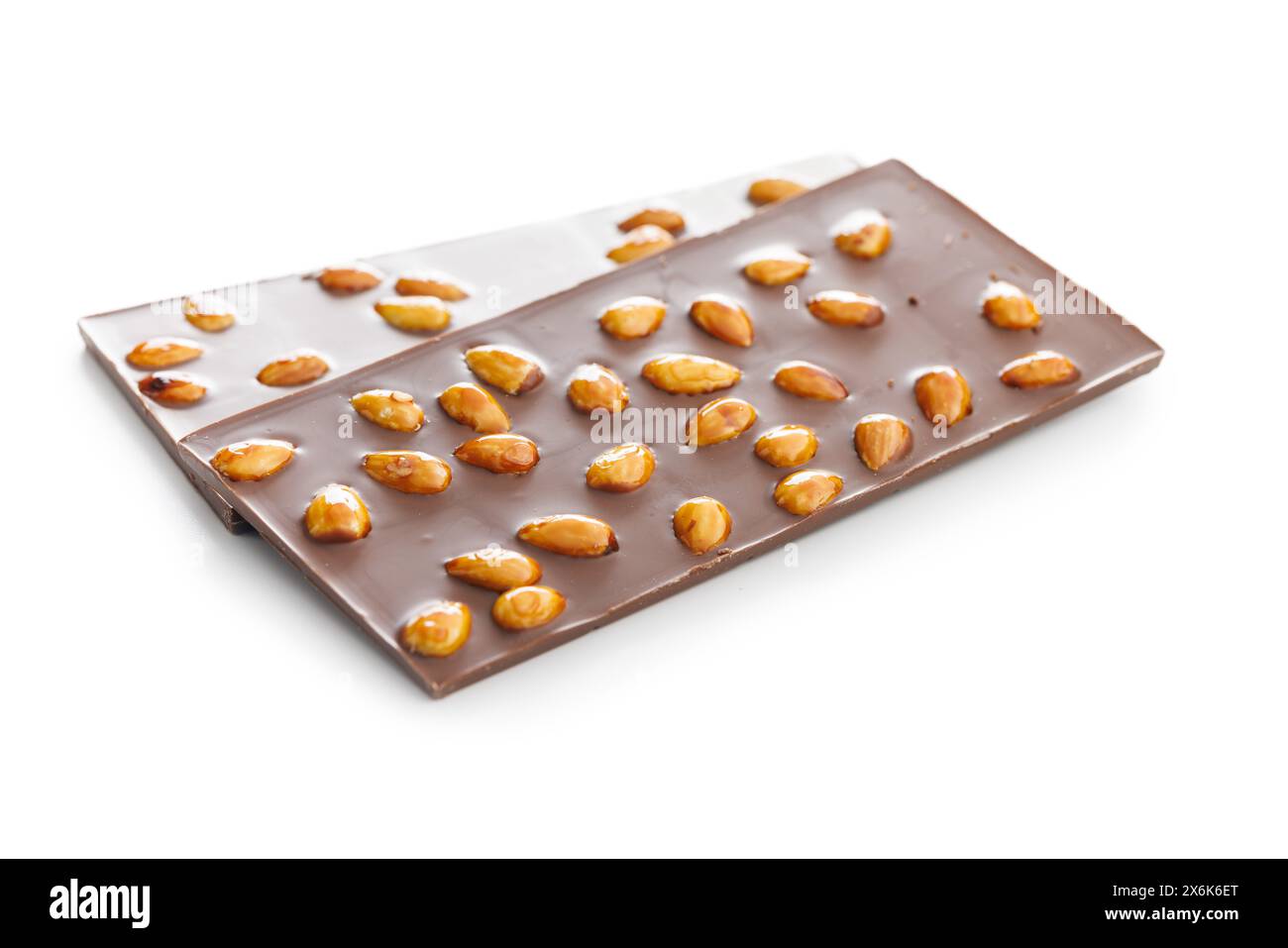 Chocolate bar with almonds isolated on a white background. Stock Photo